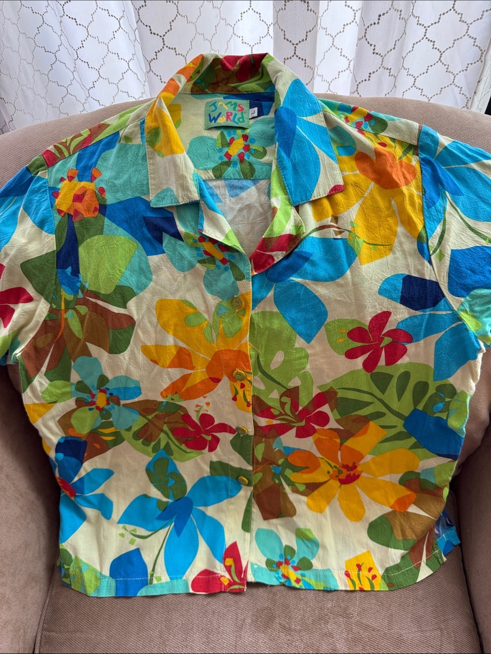 Jams World Multicolor Tropical Floral Button-Up - Blue Green Yellow Orange Red